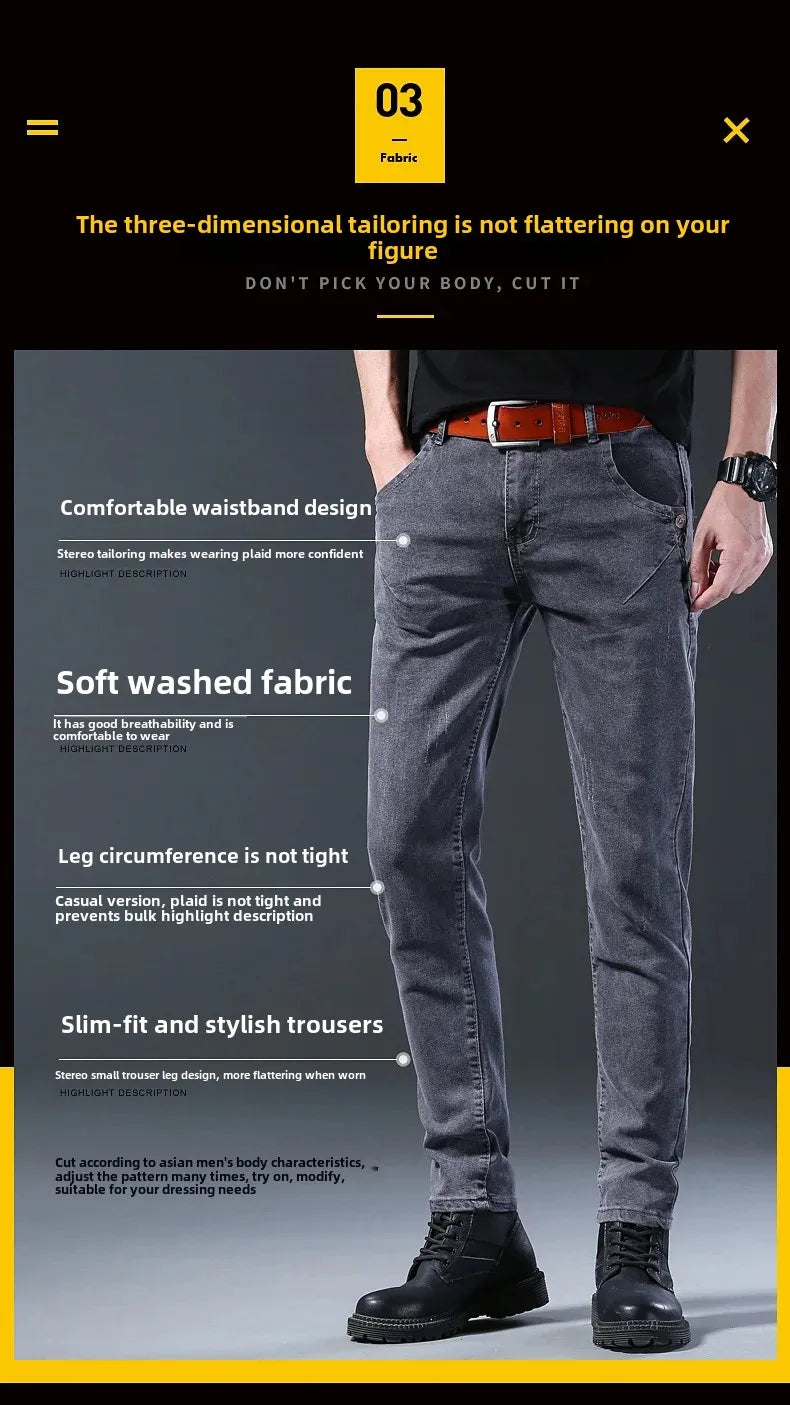 Frühling Herbst Xintang Denim Jeans Herren Slim Fit Casual Trendy Modische Alltagskleidung Blau Gerade Bein Hosen Elastische Taille