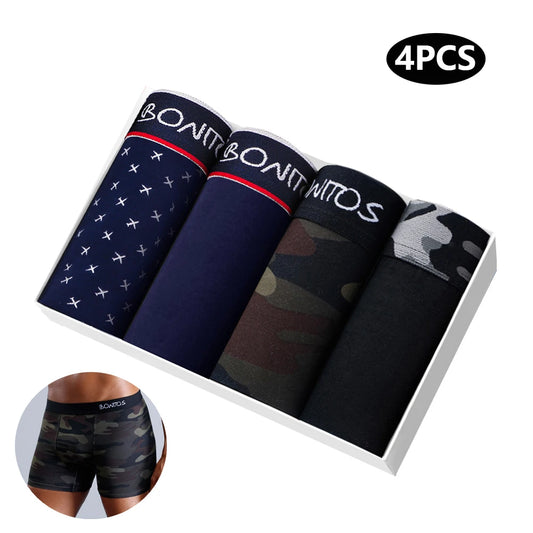 4 stücke Baumwolle Boxer Für Mann Unterwäsche Sexy Druck Schlüpfer der Männer Plus Größe Marken Camouflage Herren Unterhose Shorts