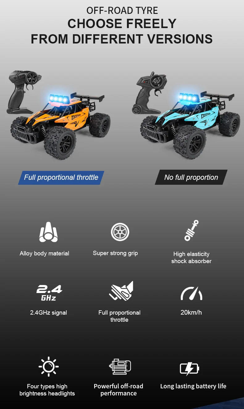 Remote Control Car RC Drift Racing 1:16 Vehicle Off Road Alloy 2.4G Radio High-Speed Trucks With LED Light Climbing Gift Kid Toy.