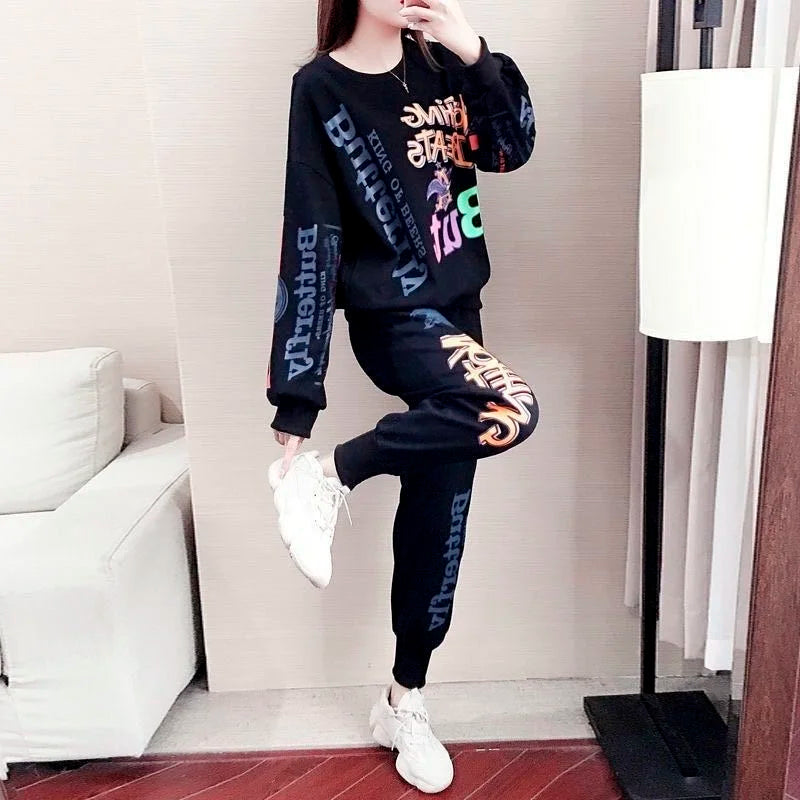 Women's Casual Sweat Suits 2025 Spring Autumn New Tracksuit Fashion Loose Long Sleeved Tops And Pants 2 Two Piece Set For Women.