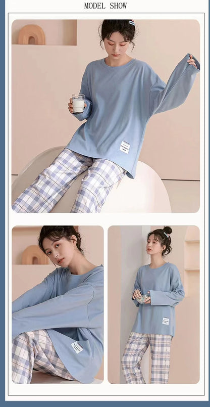 Frauen Frühling und Herbst Pyjamas Loungewear Set frauen Langarm Neue Koreanische Mode Casual Plaid frauen Loungewear Set.