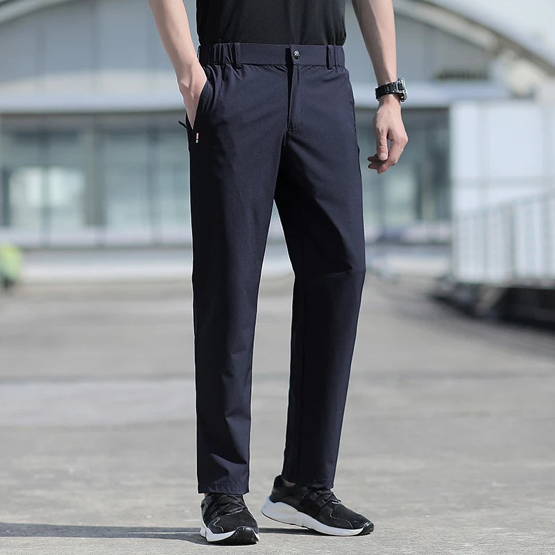 Ice Silk Men's Summer Pants Elastic Waist Straight Leg Trouser Male Quick Dry Big Size Large Plus Stretch 6XL 7XL Work Outdoor