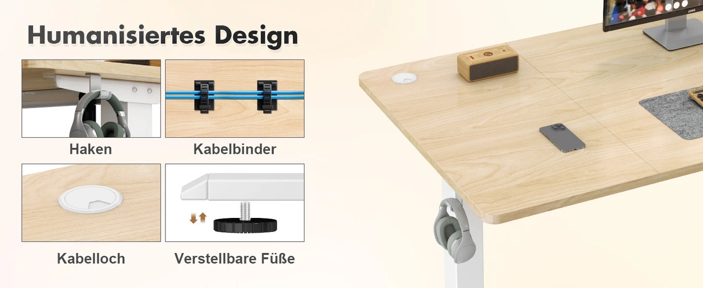 Devoko Höhenverstellbarer Schreibtisch Elektrischer mit Tischplatte 140x60cm Höhenverstellbarer Tisch Stehschreibtisch