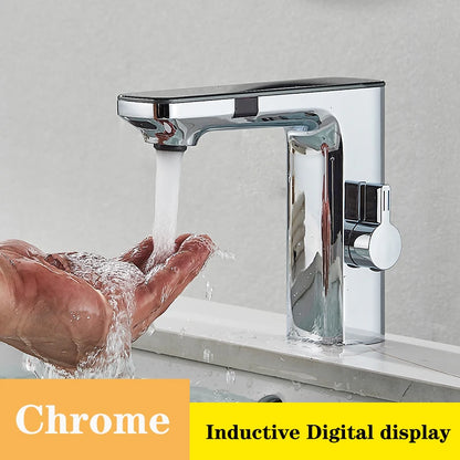 Touchless Sensor Basin Faucet Smart Digital Display Bathroom Sink Faucet Grey Sense Hot Cold Water Mixer Tap Battery Power