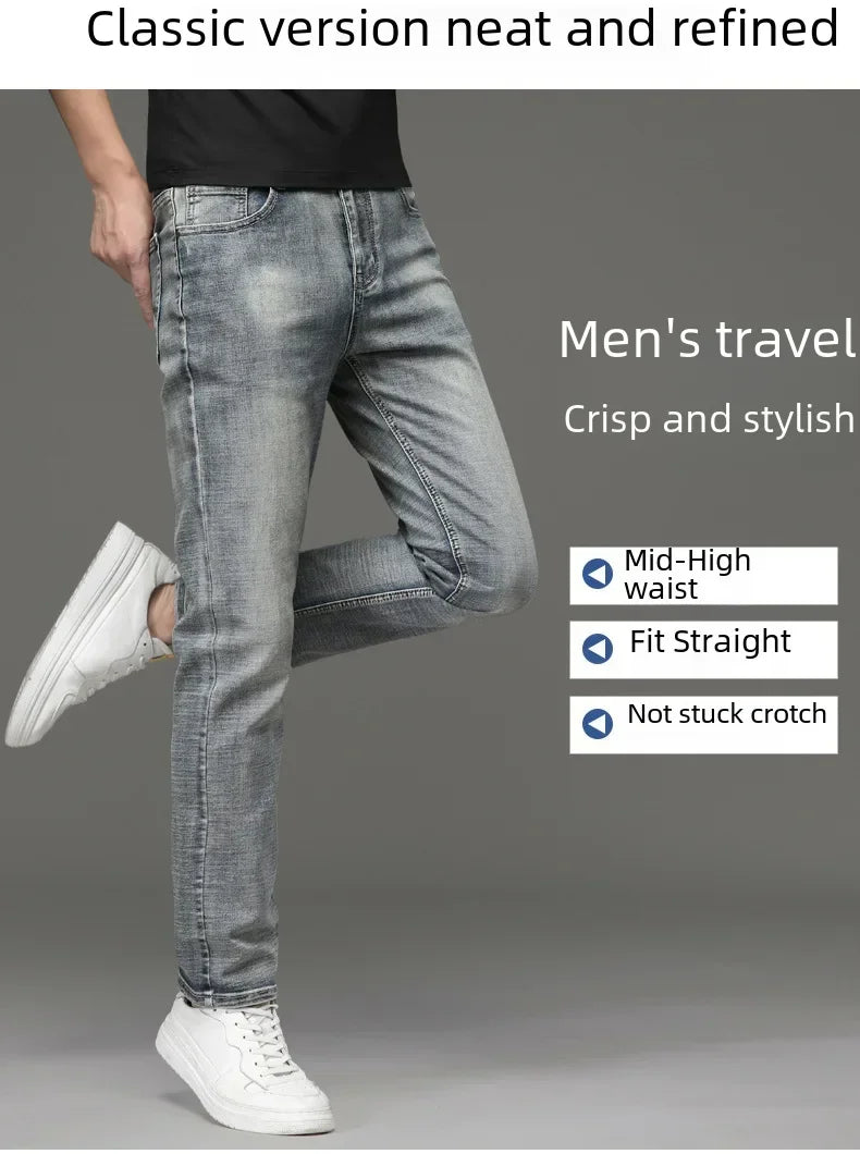 Csmor Lee Men's Jean Autumn Winter Loose-fit Straight-leg Trendy Pants Casual Denim Trousers Men Classic Stretch Jeans Fashion.