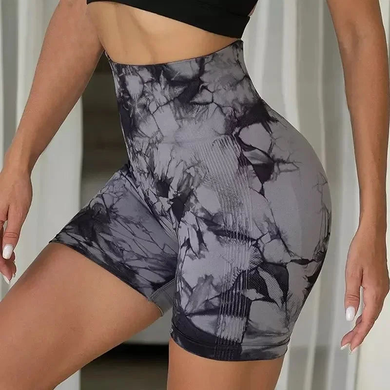 Tie-Dye Yoga Shorts for Women High Elastic Gym Shorts Push Up Sports Shorts Running Workout Fitness Women Short Sports Leggings.
