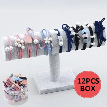 50/12PCS  Women Elastic Hair Ties Pearls Fashion Girls Scrunchies Ponytail Holder Rubber band Hair Rope Hair Accessories.