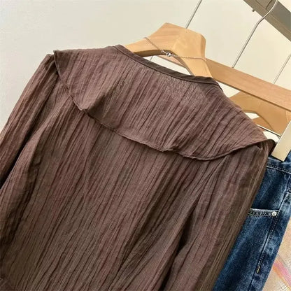 Fashionable Autumn Women's Shirt Elegant Cascading Ruffled Layered Sexy V-Neck Trumpet Sleeve Long Sleeve Women's Casual Shirt.