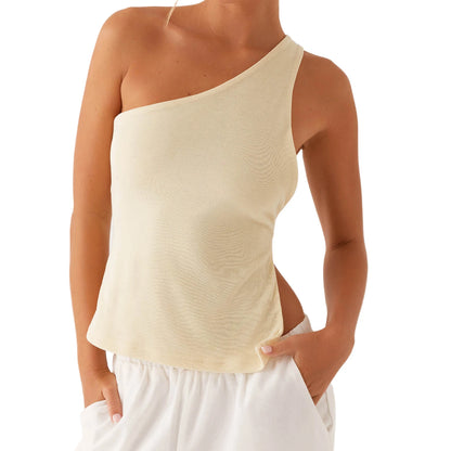 Women Summer One Shoulder Tank Tops Y2K Vintage Sleeveless Backless Tie-up Side Vest Coquette Aesthetic Crop Top Streetwear.