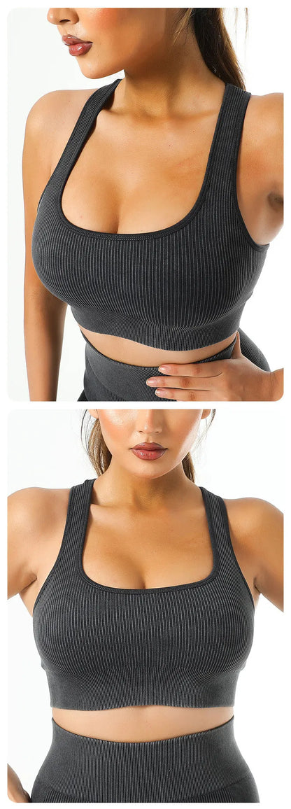 Yoga Suit High Waist Leggings Running Training Tights Sports Outfits Long Sleeve Crop Top Bra Seamless Fitenss Set Fitness Wear