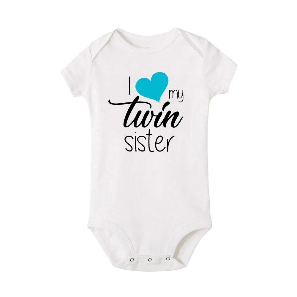Zwillinge Säuglings-Body „I Love My Twin Sister Brother“ für Neugeborene, Jungen und Mädchen, kurzärmelig, Overall, Kleinkind-Kleidung, Baby-Geschenk-Strampler