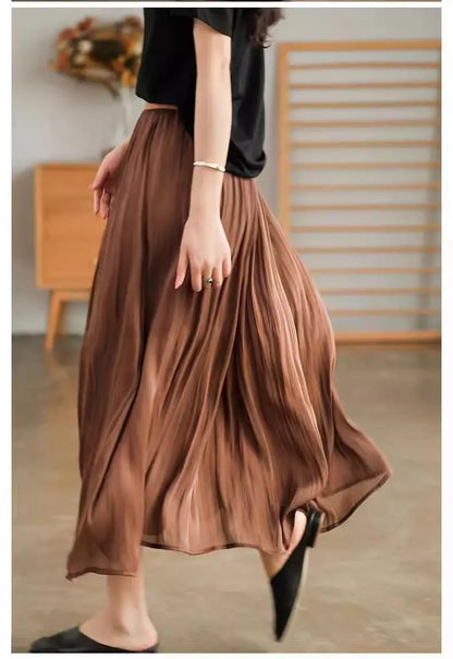 2025 Spring/Summer New Luster  A-line Women Skirt Solid Color High Waist French Paris Style Elegant Asymmetrical Skirt.