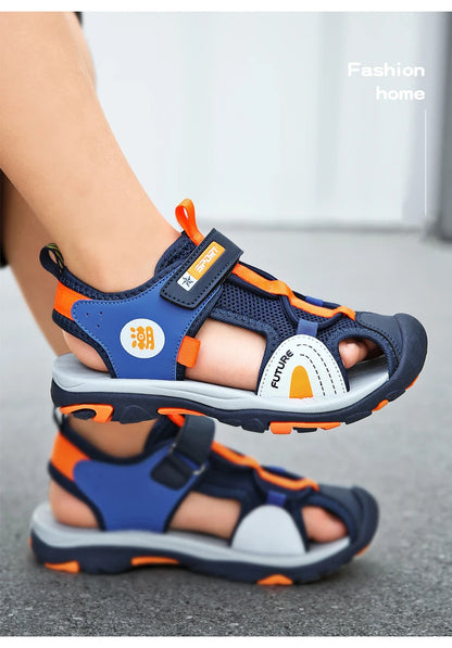 Summer Beach Water Children Sandals Fashion Shoes Outdoor Non-slip Soft Bottom Shading Leather Boys Comfortable Shoes Girls.