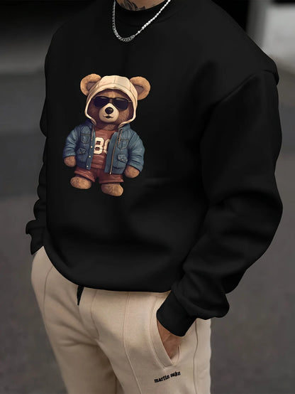 Fashion Cool Brown Bear Graphic 3D Printed Men Hoodless Sweatshirt Spring Autumn Comfortable Crew neck Hoodie Street Man Clothes.