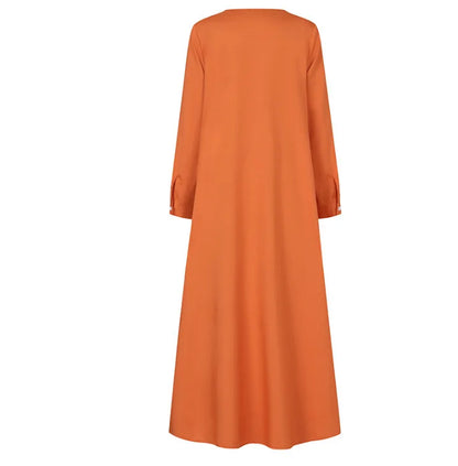 2025Spring Autumn Maxi Long Dress Women Muslim Long Sleeve Dress Loose Casual Dresses Vintage Hijab Islamic Clothing Caftan Robe.