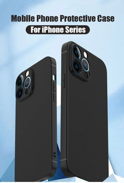 Luxury Black Silicone Matte Phone Case For iPhone 16 15 14 11 12 13 Pro Max 15 Plus 12 Mini 16E Xr X Xs Max Back Cover Soft Case.