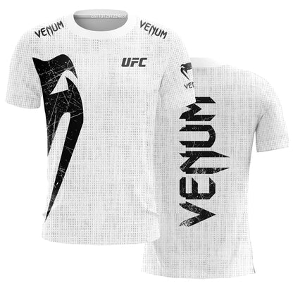 Men's UFC Black White T-shirt Classic Short Sleeved 3D Print Tees Summer Casual O-neck Jersey Boxing Fitness Training T-shirts.
