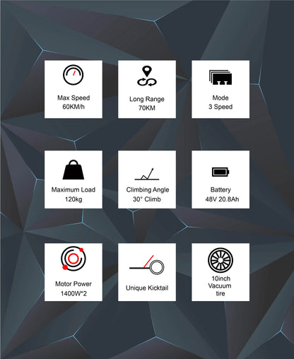 DriveTron DT10 Foldable Adult Electric Scooter, E-Scooter, 50km/h Electric Kick Scooter, 1000W Skateboards, 48V 15.6Ah Kickboard.