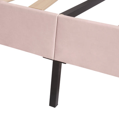 Polsterbett 140x200cm mit Lattenrost und höhenverstellbares Kopfteil,  Holzlattenunterstützung, Einfache Montage, Samt, rosa