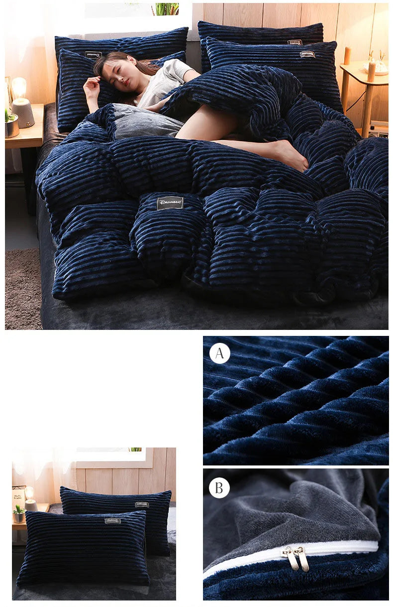 Winter Warm 3pcs Bedding sets Double bed Quilt Cover Thick double-sided velvet king Twin queen size duvet cover with pillowscase.