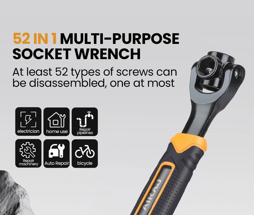 AIRAJ Schraubenschlüssel, 52-in-1-Werkzeugstecknuss, funktioniert mit Universal-Ratsche, Spline-Schrauben, Hülsen-Rotationswerkzeug, 360-Grad-Multifunktions-Handwerkzeug