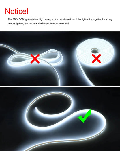 1m-35m Surper Brightness COB LED Strip Light 288LEDs/M RA90 220V Outdoor Waterproof Silicone Tube for Yard Swimming Pool Pathway.