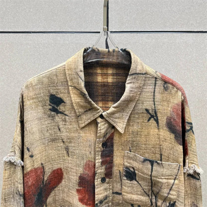 Women's shirt New ink printed lapel long sleeved top for autumn 2025 pure cotton Women's blouse Double sided wearable thin coat.