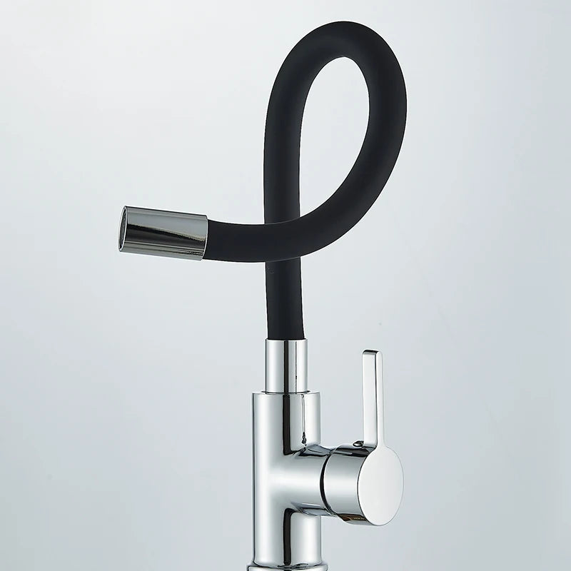 Kitchen Sink Faucet Flexible Water Pipe 360° Rotation Single Handle Deck Mount Cold Hot Water Mixer Water Tap