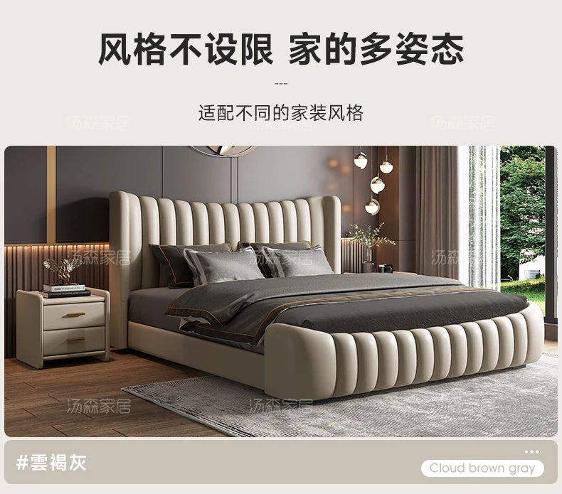 Hohes Kopfteil, Doppelbettgestell, schlichtes Holz, elegantes Queen-Size-Bett, Einzelbettgestell, Nachttische, Aufbewahrung, Cama Moderno Lujo-Möbel