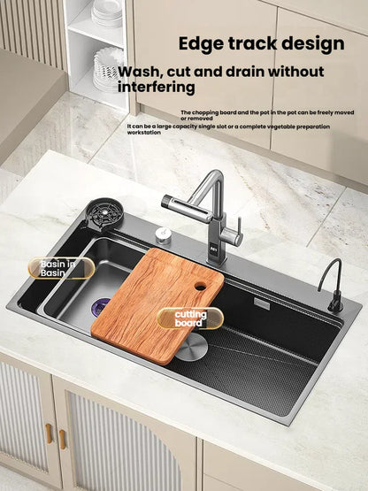 Kitchen Sink Stainless Steels Large Single Slot Multifunctional Dishwashing Bowl Household Wash Dish and Wash Vegetables Basin