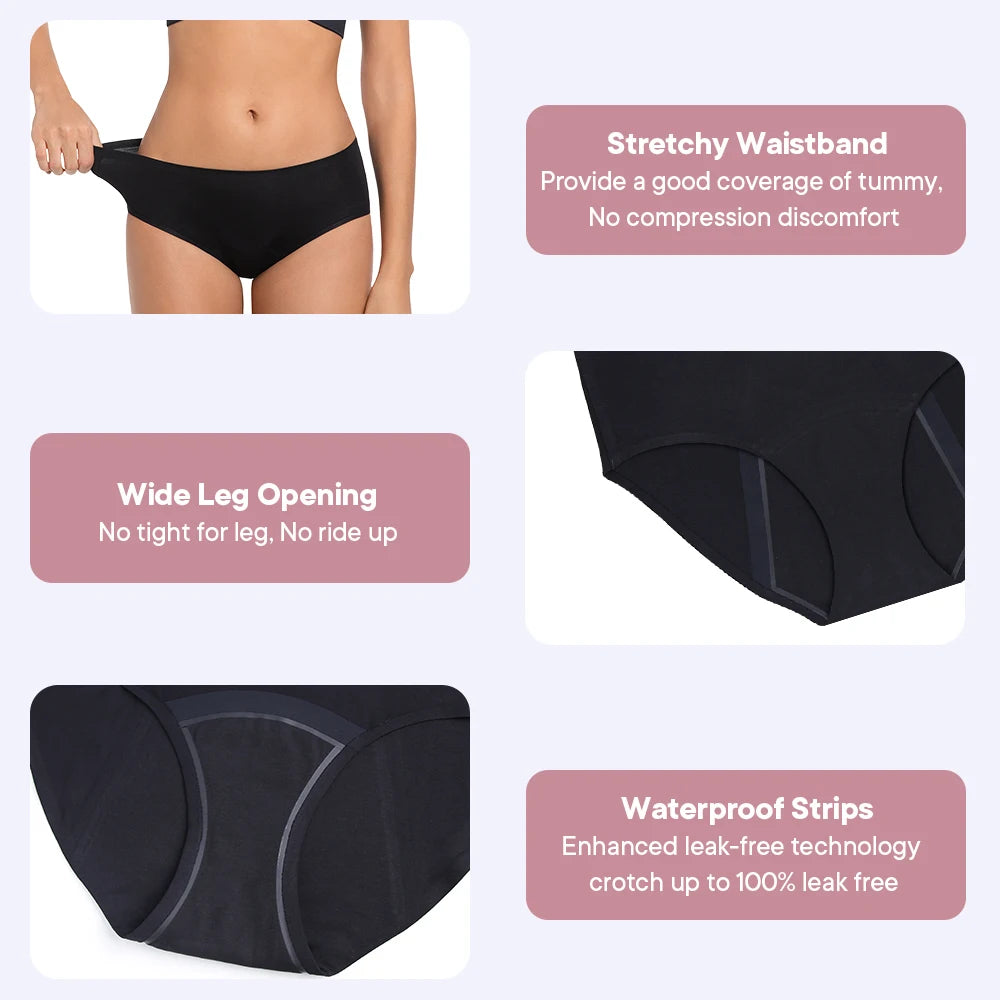 Women's Physiological Briefs Bamboo Fiber Super Absorption Mid-waist Menstrual Panties 4-Layer Leakproof    Protection.
