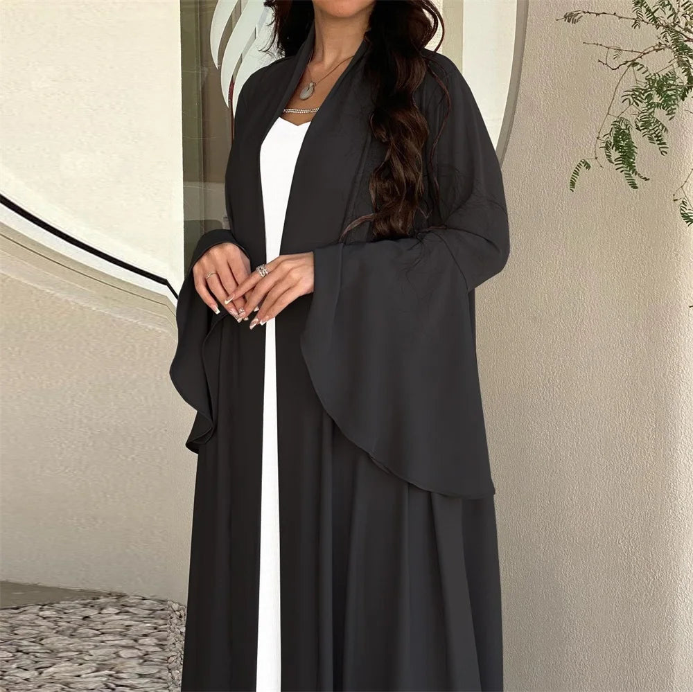 Siskakia Muslim Open Kimono Abaya For Moroccan Women Fashion Ruffle Sleeve Arab Dubai Clothing Jalabiyat Turkey Soft Gulf Robe.
