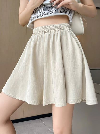 Women Quick Dry Sporty Short Pants Summer Thin Pleated Shorts Skirts High Waist A- Line Five Quarter Pants Cool Wide Leg Pants.