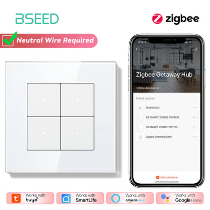 BSEED Zigbee Click Wandschalter Serie Intelligente Lichtschalter Gelbe Hintergrundbeleuchtung Glasrahmen Tuya-Schalter EU-Wandsteckdose USBC-Anschluss.