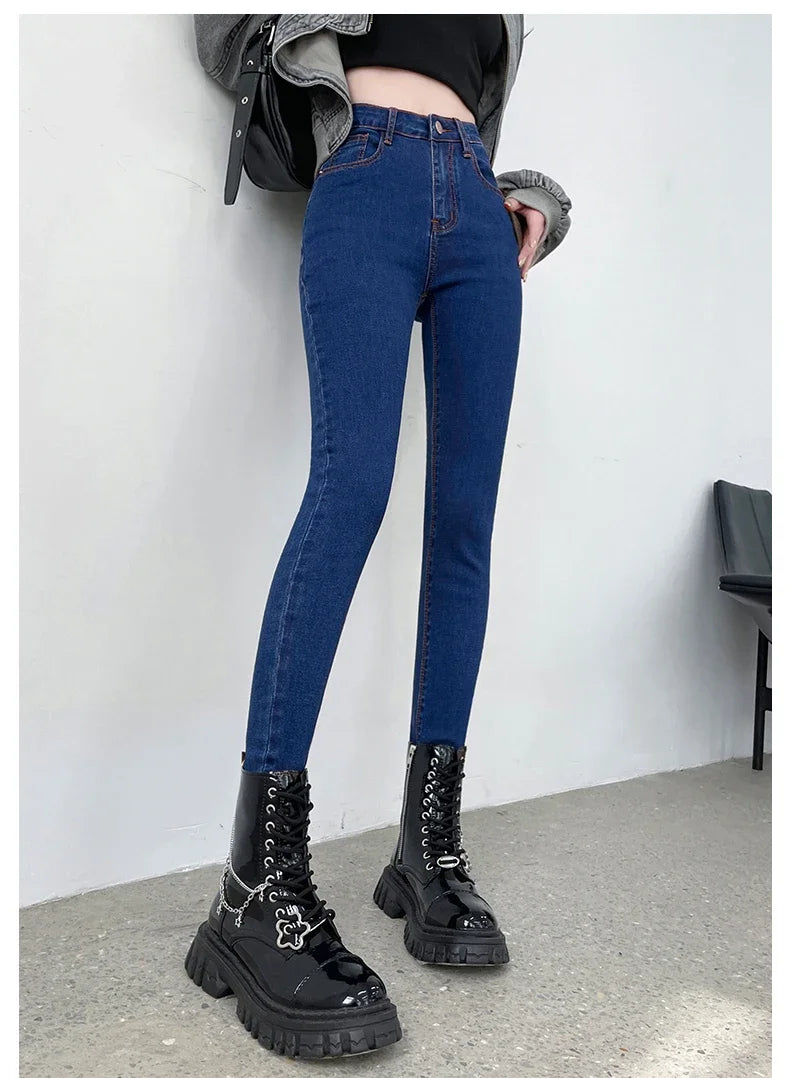 Spring and Summer Women's Casual Office Tight Solid Color Jeans Stretch Sexy Fashionable Classic Slim Fit Denim Pants Female.