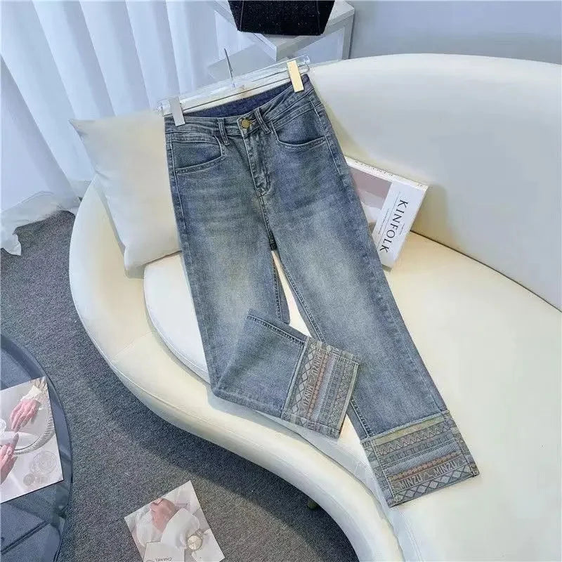 High Waist Straight Leg Jeans Women's Spring New Slim Fit Spring Autumn Narrow Version Smoking Pipe Pants.
