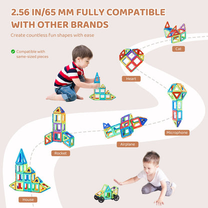 SucceBuy 62PCS Magnetic Tiles DIY Construction Magnetic Building Blocks Montessori Educational Toys for Children Stacking Toys.