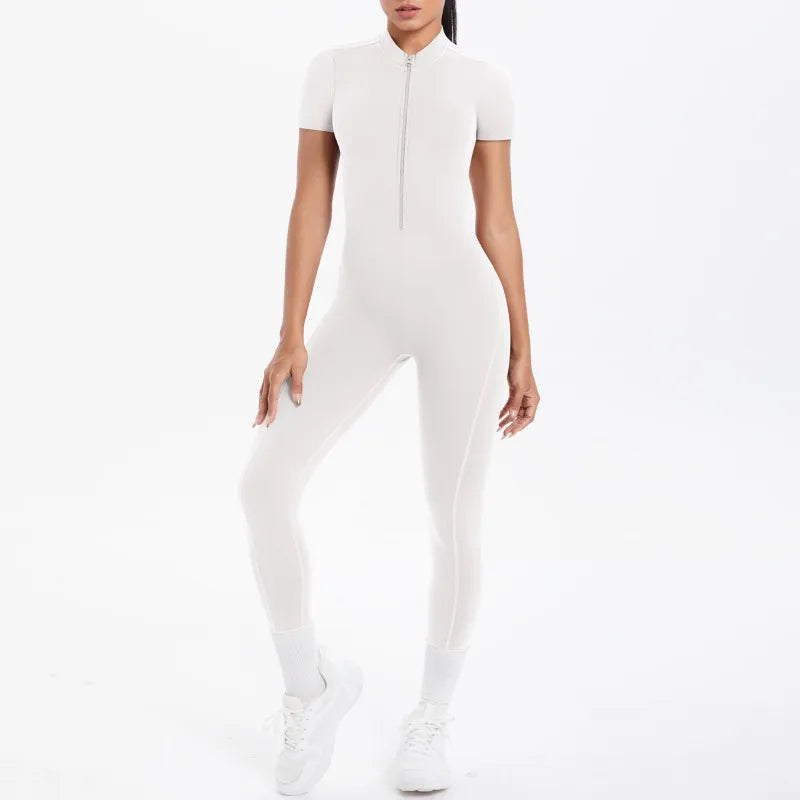 New Women's Yoga Jumpsuit Front Zipper Tight Back Hollow Out Short Sleeve-pants Activewear for Fitness Running Gym Workout.