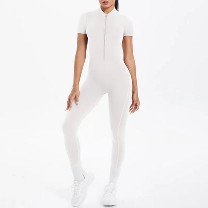 New Women's Yoga Jumpsuit Front Zipper Tight Back Hollow Out Short Sleeve-pants Activewear for Fitness Running Gym Workout.