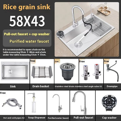 Stainless Steel Kitchen Sink Rice Grain Embossing Scratch and Abrasion Resistant Antifouling Large Single Slot Wash Dish Basin