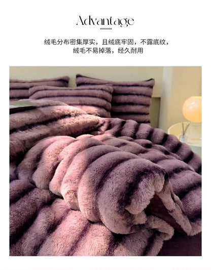 2024 new rabbit velvet milk velvet thickened rabbit fur warm four-piece set, 1.5m 1.8m bed sheet four-piece set.