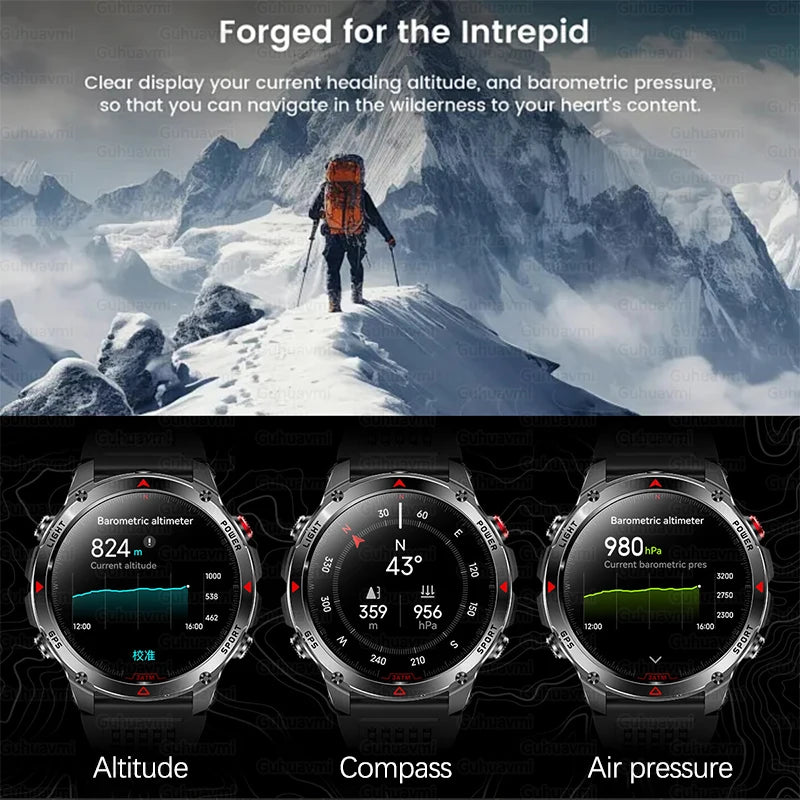 Military Professional Swim Sport Smartwatch Men 3ATM Waterproof Dual-band GPS Outdoor Adventure Watches Heart Rate BT Call Clock.