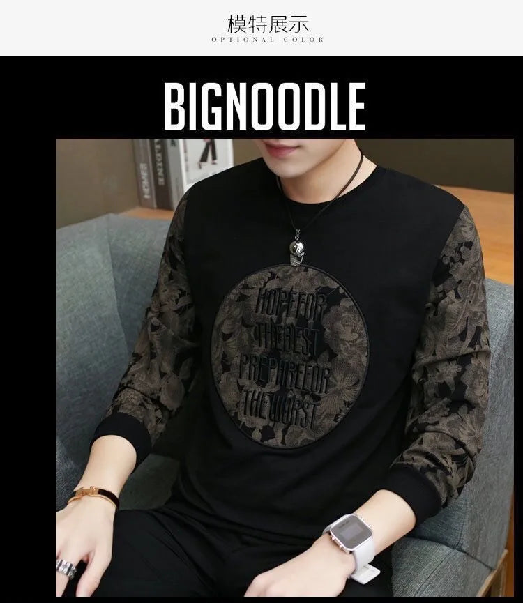 Men's Spring Autumn New Printing Patchwork Sweatshirts Long Sleeve O-Neck Loose T Shirt Tops Fashion Trend Men Clothing.