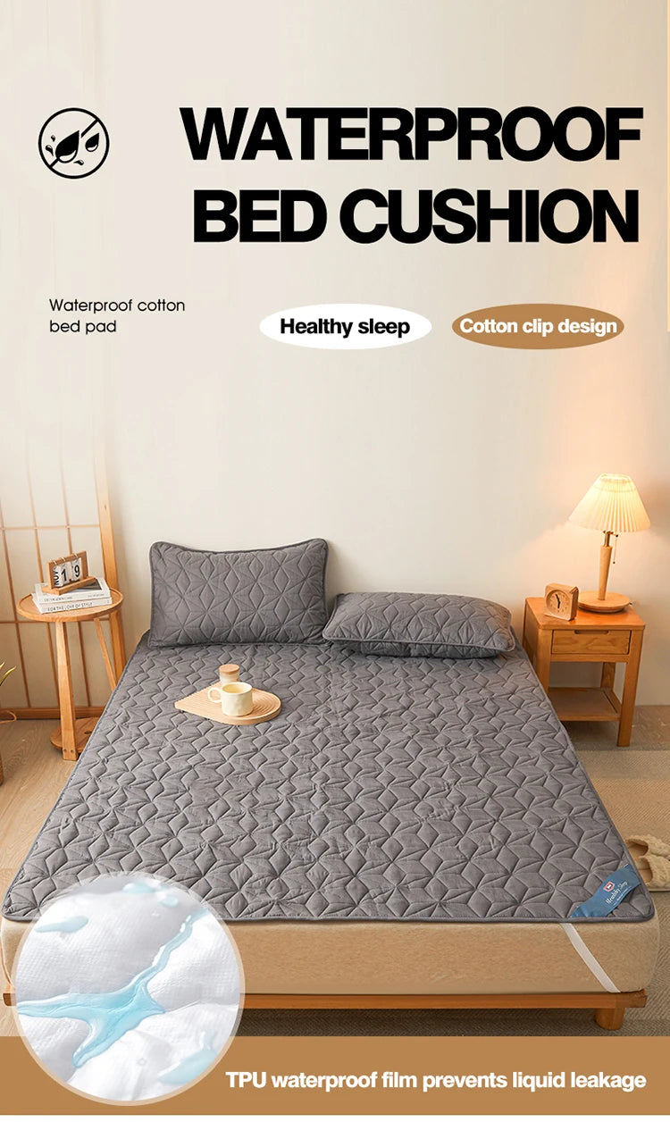Waterproof Mattress Topper with Elastic Band Quilted Protector Pad Bedspread Winter Mattress Cover for Single/Double Bed 140/160.