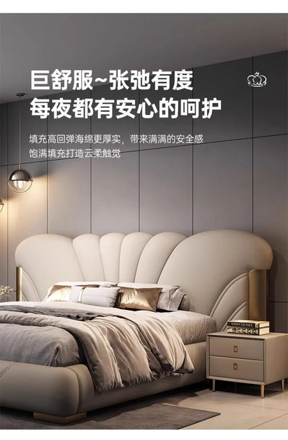 Luxuriöses Hauptschlafzimmer, Doppelbett, King-Size-Bett, weiche Tasche, Rückenlehne, 150 x 200 cm, Hochzeitsbett, Untergestell in voller Größe, beleuchtet 2ingan-Möbel