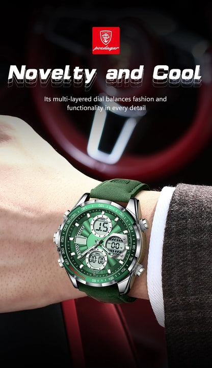 POEDAGAR LED Luxury Men Watch Luminous Week Date Dual Time Display Digital Man Clock Alarm Electronic Men's Quartz Watches Reloj.