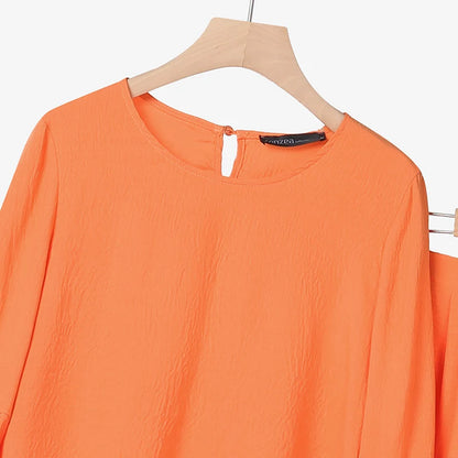 Fashion Women Two Piece Outfit ZANZEA Long Sleeve Top 2025 Autumn Casual High Waist Long Pants Sets Solid 2PCS Suits Tracksuit.