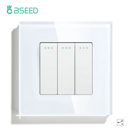 BSEED 1/2/3 Gang Wandschalter 2-Wege-Treppenlichtschalter Plus Typ-C USB-Buchse EU-Standard-Glasscheibe