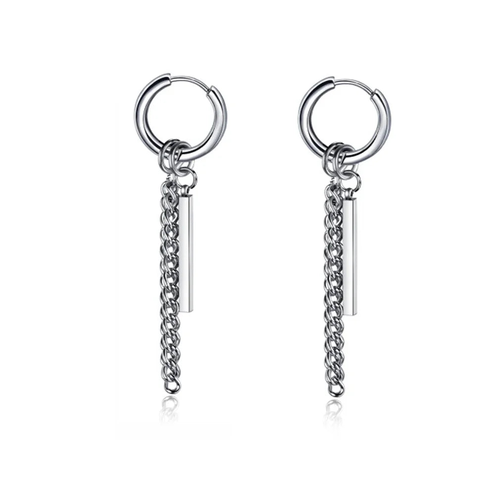 New Punk Stainless Steel Chain Hoop Earrings For Women Men 2023 Trendy Goth Pop Hip Hop Pendants Ear Jewelry Accessories Earring