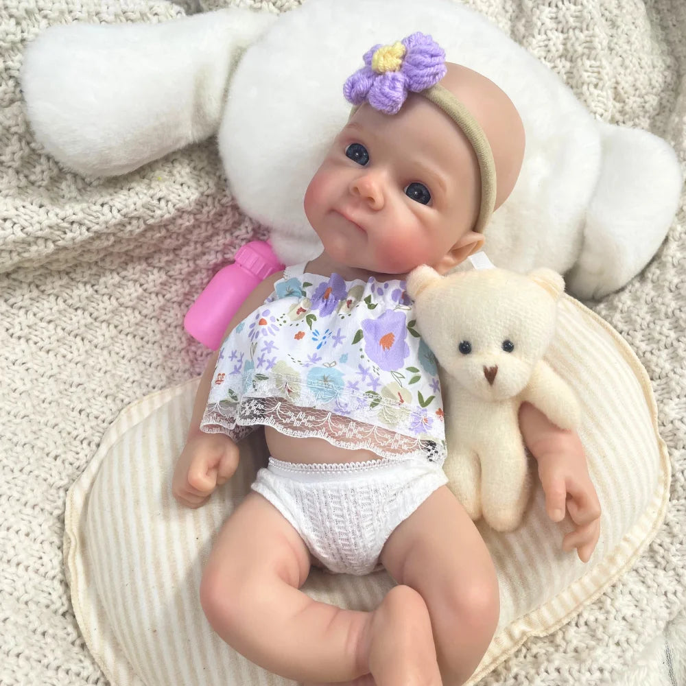 Mini 13 Inch Full Solid Silicone Bettie Reborn Baby Doll Washable Body Girl Adorable Silicone Doll Birthday Christmas Gift.